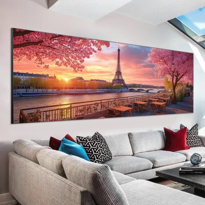 VAIIEYO Large Diamond Art Kits for Adults Eiffel Tower, Diamond Art Landscape, Large Diamond Painting Kits Full Drill Round Rhinestone Craft Canvas for Home Wall Decor Gift 12x31 inch