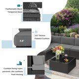U-MAX 7 Piece Outdoor Patio Furniture Set with 30 Inch Fire Pit Table, PE Rattan Wicker Sofa Set, Outdoor Sectional Furniture Chair Set with Cushions and Tea Table, Black Rattan&Dark Grey Cushion U-MAX