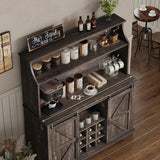47" Farmhouse Coffee Bar with 3-Tier Storage, Kitchen Hutch with 12 Wine Racks & 3 Glass Holders, Coffee Hutch Cabinet with 6 Hooks, Wine Bar Cabinet for Kitchen, Dining Room, Living Room, Rustic Oak REVOMINCA