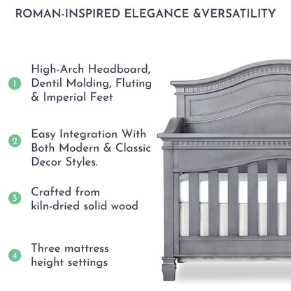 Evolur Cheyenne 5 in 1 Full Panel Convertible Crib, Storm Grey 58.25x31.25x53 Inch (Pack of 1) - WoodArtSupply