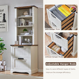 RedLemon 72" Tall Antique White Farmhouse Bookcase with 2 File Drawers and Adjustable Shelves RedLemon