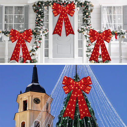 Liliful 2 Pcs 18 x 32 in LED Christmas Wreath Bows Extra Large Bows 72 LED Lights Wreath Huge Bow Door Wall Xmas Tree Top Decor for Indoor Outdoor Winter Xmas Party(Red Black Buffalo Plaid)