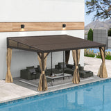 Domi 12x16FT Wall Mounted Gazebo Aluminum Frame, Lean to Gazebo Hardtop with Galvanized Steel Sloping Roof, Curtains and Netting for Patio Deck Backyard Lawn Party domi outdoor living