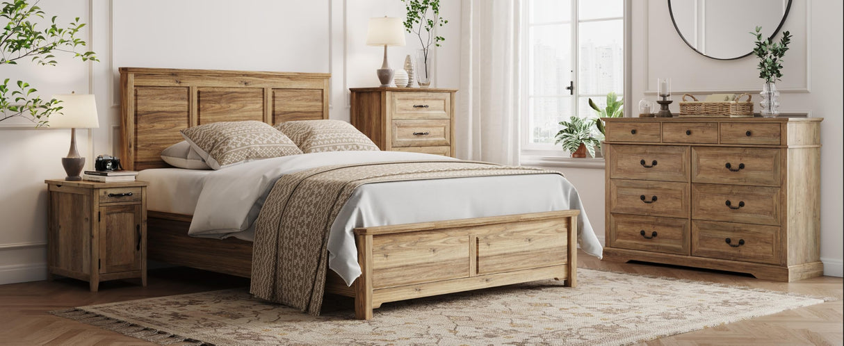 LINSY HOME 9 Drawers Dresser for Bedroom, Wood Bedroom Dresser Farmhouse Drawer Chest, 9 Chest of Drawer, Tall Dresser for Closet, Dressers Organizer for Living Room, Closet, Hallway, Rustic Oak LINSY HOME