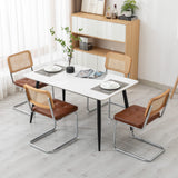 KCC Mid Century Modern Dining Chairs Set of 2, Faux Leather Rattan Dining Room Kitchen Side Chairs with Metal Legs and Upholstered Seat for Dining Room, Living Room, Bedroom,Brown KCC