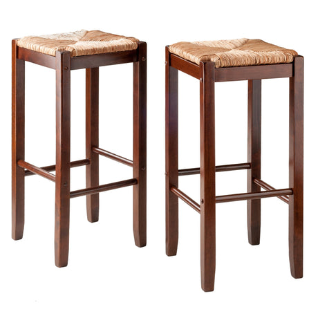 Winsome Bar Stools Rush Seat Kaden Set, Walnut, 29", 2 Piece Winsome