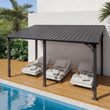 Aoxun 10' x 14' Lean to Gazebo, Upgraded Hardtop Outdoor Pergola with Sloping Galvanized Steel Roof, Large Wall-Mounted Heavy Duty Awnings for Patio, Backyard, Deck, Porch (Black) Aoxun