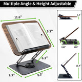 New Upgrade Book Stand for Reading, Book Holder with 360° Swivel Base, Adjustable Height & Angle Cookbook Stand, Foldable Recipe Book Holder for Kitchen, Textbook, Music Stand, Lightweight & Portable GYINGS