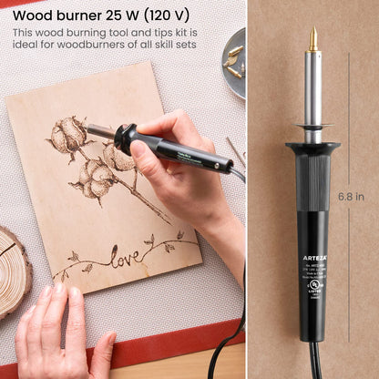 Arteza Wood Burning Kit, 1 Pyrography Pen, 6 Interchangeable Tips, 300–400°C, 25W, Heat Shield and Stand, for Beginners, Intermediates, and Hobbyists - WoodArtSupply