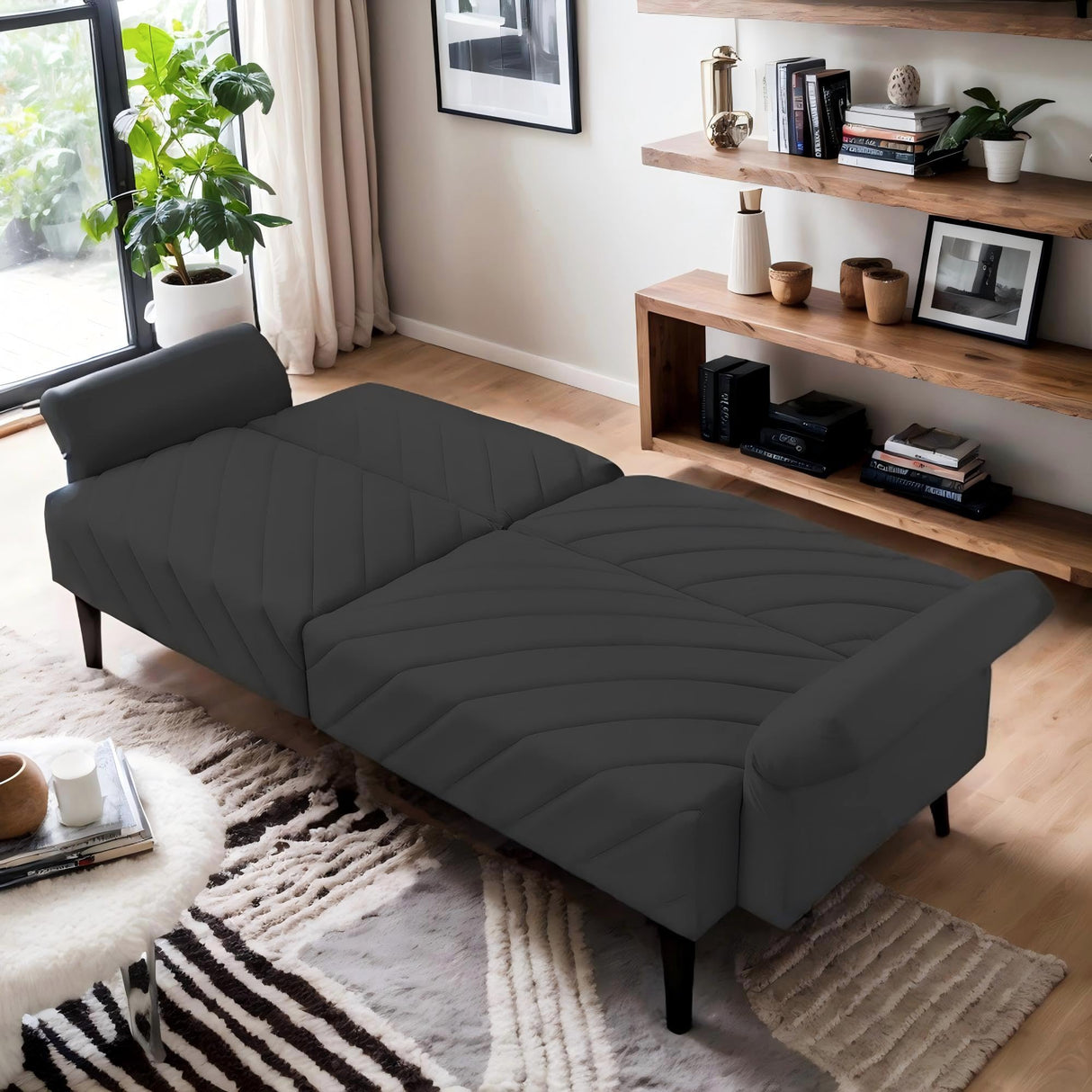 Modern Velvet Futon Sofa Bed,Convertible Sleeper Loveseat with 4 Folding Backrest,78" Comfy Deep Seat Cloud Couch Bed for Living Room Apartment Office (Black) Majnesvon