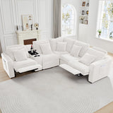 Sylphorium Power Recliner Sectional Sofa, L Shaped Couch with 2 Recliners and Center Console, Comfy Corduroy 5 Seater Modular Sofa for Living Room, Apartment, Home Theater (White) Sylphorium