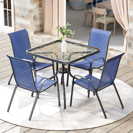 Arlopu 5 Piece Outdoor Patio Dining Set (Umbrella not Included), Porch Furniture with 4 Textline Chairs, 1 Square Glass Table for Garden, Backyard and Poolside, Lawn (Navy Blue) Arlopu