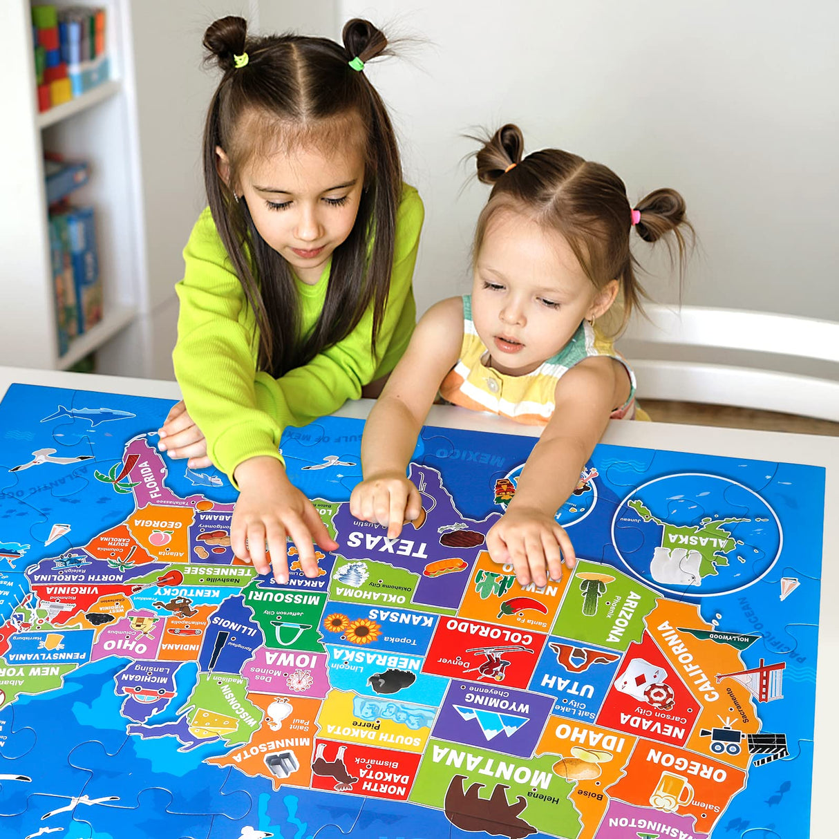 Jumbo Floor Puzzle for Kids,USA Map Puzzle Jigsaw Geography Puzzles,70 Piece US Map Puzzle 50 States with Capitals,United States Puzzle for Ages 3-5,Preschool Learning Toys Gift for 4-8 Years Old IFLOVE