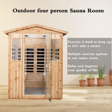 WEALTHOME Outdoor Sauna for 4 Person,Applicable Indoors and Outdoors. Far Infrared Sauna 8 Low EMF Heaters, Wooden Sauna Room 2050 Watt, Old Chinese Fir, Chromotherapy, Bluetooth Speaker, LCD, LED WEALTHOME