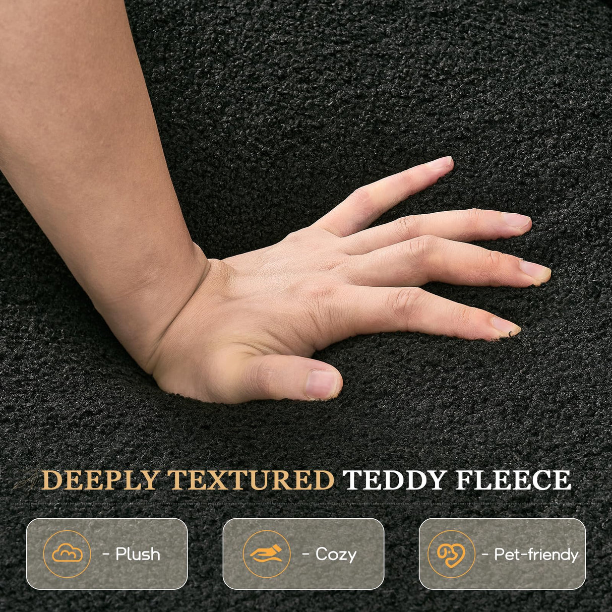 Black Cloud Couch for Living Room, 63.5" Modern Comfy Overstuffed Deep Seat Tufted Sofa with Gold Legs & Pillows, Plush Teddy Boucle Upholstered Curved Loveseat Settee with Round Arm (Black, 2 Seater) SLEERWAY