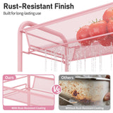 TOOLF 4 Tier Rolling Utility Cart - Durable Metal Design Pink Utility Cart, Storage Trolley on Wheels with 3 Hooks, Perfect for Kitchen, Bathroom & Laundry Room Organization TOOLF