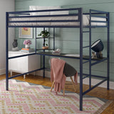 Novogratz Maxwell Metal Full Loft Bed with Desk & Shelves, Navy/Black Novogratz