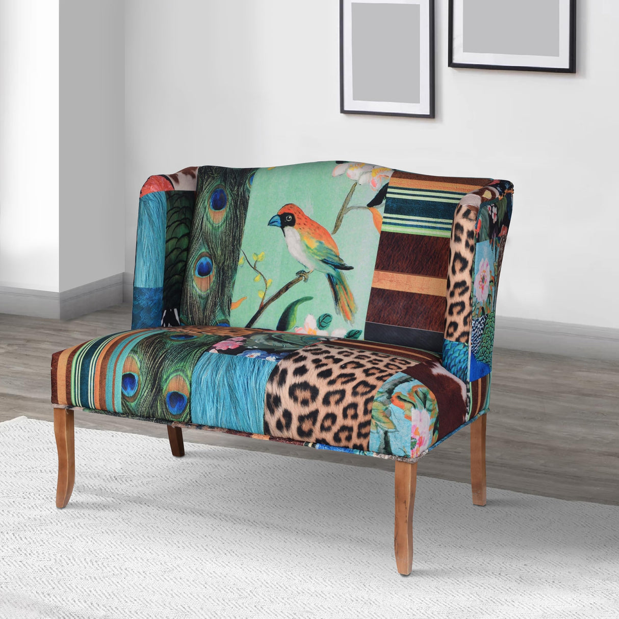 Benjara, Multicolor Benzara Vesta Bird Collage Print Settee Benzara