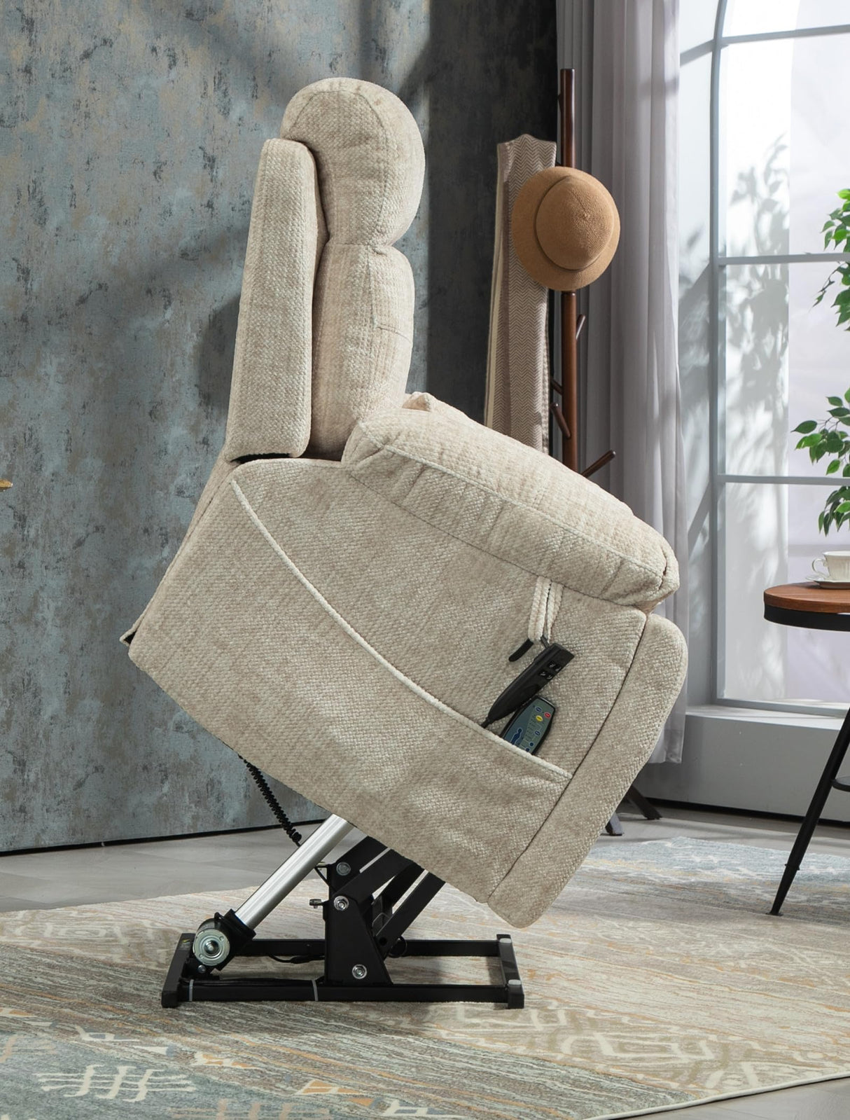 Big Tall Man Power Lift Lay Flat Recliner, Extra Wide Oversized Heat Massage Dual Motor Recliners Up to 400 LBS, Large Electric Power Recliner Chairs for Elderly, Adults, Lazy Boy(Cream Chenille) LITVZ