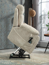 Big Tall Man Power Lift Lay Flat Recliner, Extra Wide Oversized Heat Massage Dual Motor Recliners Up to 400 LBS, Large Electric Power Recliner Chairs for Elderly, Adults, Lazy Boy(Cream Chenille) LITVZ