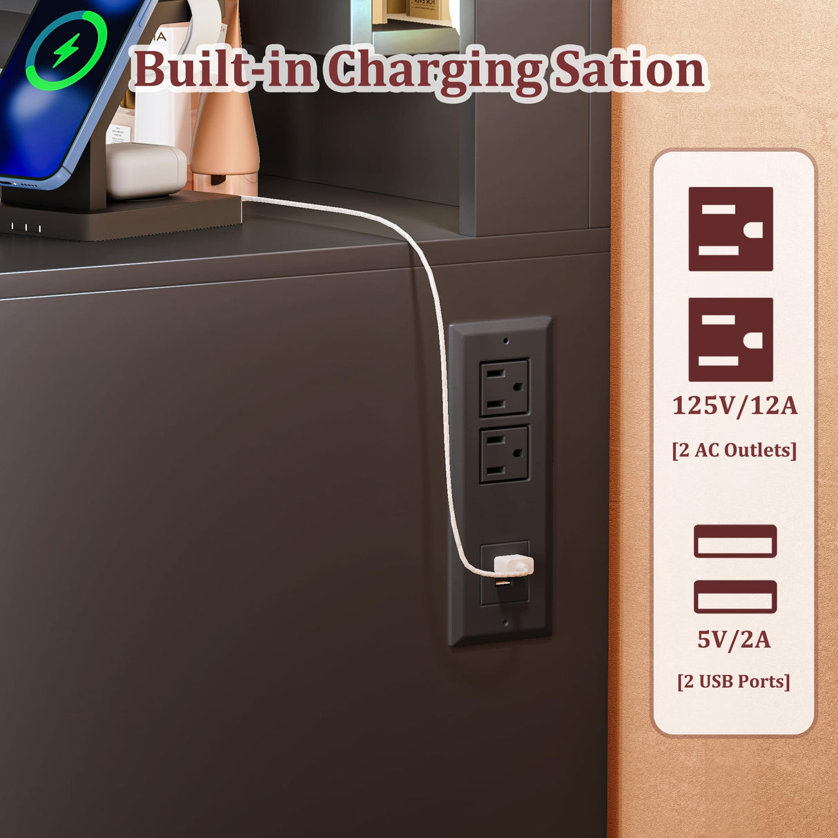 ALEXNUTRE Vanity Desk with Large Mirror and Lights, 45.3in Makeup Vanity with Power Outlet 9 Drawers & Storage, 3 Lighting Color Adjustable, Black Vanity Desk for Bedroom ALEXNUTRE