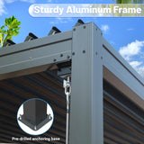 SHPAI 10’ x 16’ Louvered Pergola, Outdoor Pergola Aluminum Frame with Adjustable Rainproof Metal Roof, Permanent Sun Shade with Drainage System for Backyard, Garden and Lawn (Grey) SHPAI