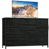 Furnulem Wide Dresser with 9 Large Drawers for 55'' Long TV Stand Entertainment Center,Wood Shelf Storage for Bedroom,Living Room,Closet,Entryway,Sturdy Metal Frame(Black Oak Furnulem