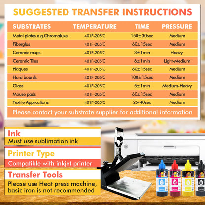 Koala Sublimation Paper 8.5x11 inches Easy to DIY T-shirts, Tumblers, Mugs Only Compatible with Inkjet Sublimation Printer Sublimation ink 100 sheet 123g