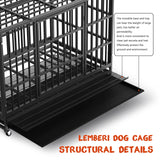 LEMBERI 48/38 inch Heavy Duty Indestructible Dog Crate, Escape Proof Dog Cage Kennel with Lockable Wheels,High Anxiety Double Door,Extra Large Crate Indoor for Large Dog with Removable Tray LEMBERI
