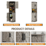 Vabches 64.8" Tall Farmhouse Corner Cabinet with 4 Doors and 5 Storage Shelves, Farmhouse Storage Cabinet with Barn Door Design, Home Space Saver for Living Room, Kitchen, Laundry Room,Grey Vabches