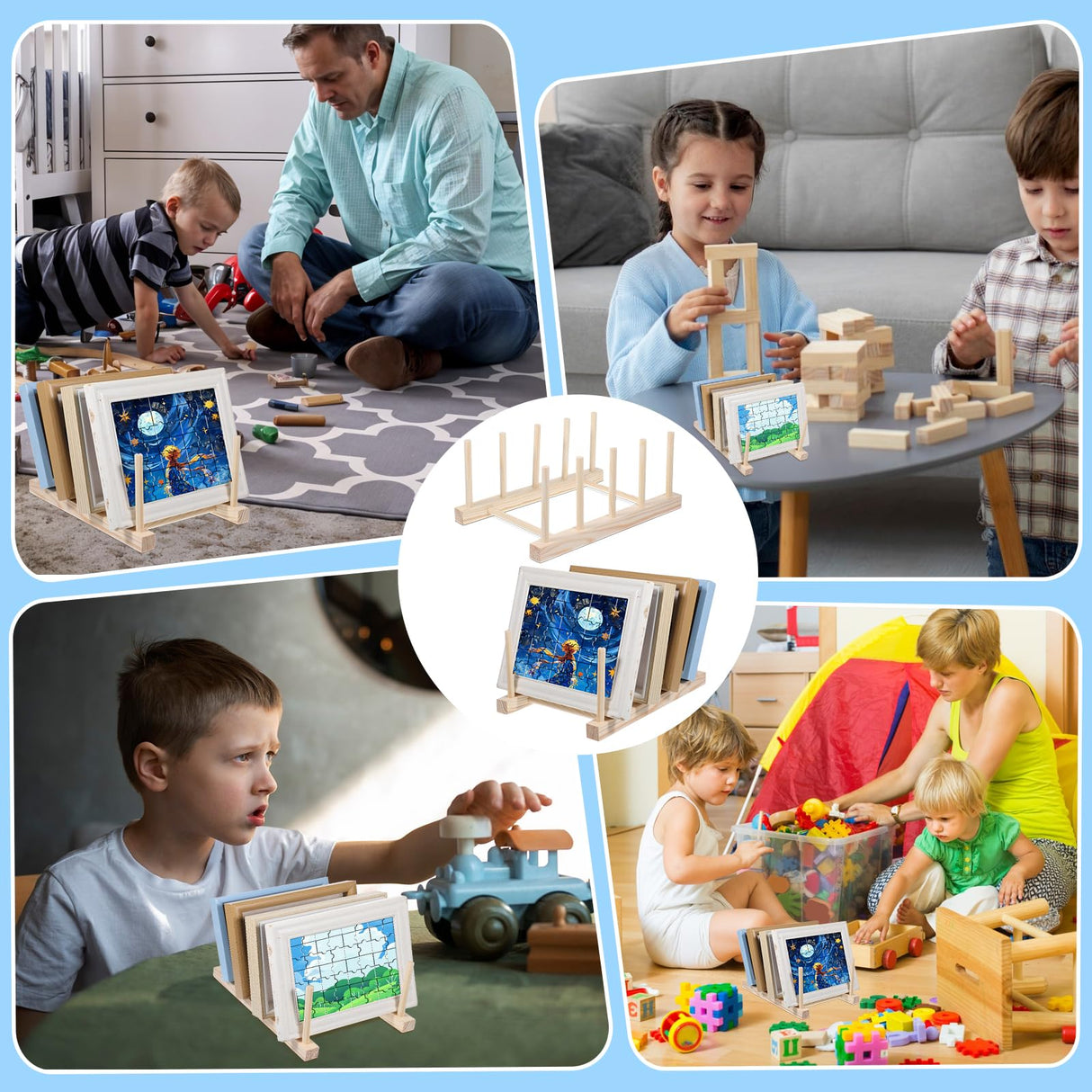 Wooden Puzzle Display Stand, Jigsaw Puzzle Holder Rack Wood Display Stand Craft Collection Storage Organizer Shelf for Adults Craft Collection Lovers Larrel