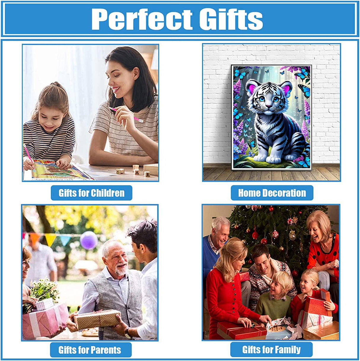 DPHERO Cute Tiger Diamond Painting Kits for Beginners Adults,5D DIY Rose Flowers Diamond Art Kits,Round Full Drill Butterfly Painting Art,DIY Paint by Numbers for Home Wall Decor 12x16 inch DPHERO