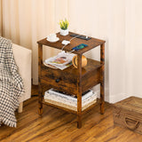Lerliuo Nightstand with Charging Station and USB Ports, 3-Tier Storage End Table with Drawer Shelf, Night Stand for Small Spaces, Wood Bedside Table for Living Room, Bedroom - Retro Brown… Lerliuo