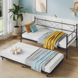 IDEALHOUSE Twin daybed with Trundle, Metal Twin Daybed and Trundle Set, Day Bed Sofa Bed Frame with Steel Slat Support, Multifunctional Daybed Frame for Bedroom (Modern - Black) IDEALHOUSE