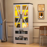 Jehiatek 56" Storage Cabinet with LED Light, Modern Farmhouse Cabinet with Large Drawers & Adjustable Shelves, Display Bookcase with Glass Door, Cupboard Sideboard for Living/Dining Room, White Jehiatek