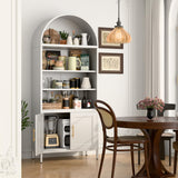 METALYEYE 73" H Metal Arched Cabinet, 5-Tier Arched Bookcase with 2 Doors, Modern Farmhouse Bookshelf with 2 Adjustable Shelves, Kitchen Pantry Cabinet for Living Room, Assembly Required, White METALYEYE