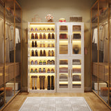 Tribesigns Tall Shoe Storage Cabinet with Acrylic Doors and LED Lights, 8-Tier Entryway Shoe Organizer Rack with Adjustable Shelves and Hanging Hooks for Narrow Closet, Hallway, Living Room, White Tribesigns