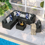 ELEGIBLISS 7 Pieces Patio Furniture Set - Outdoor Sectional Wicker Rattan Furniture with Cushion and Glass Table Patio Conversation Sets for Porch Poolside Backyard Outdoor Sofa Set Modular Sofa ELEGIBLISS