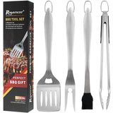 ROMANTICIST 4pc Heavy Duty Grill Accessories for Top Chef - Professional Grill Tools Set & Basic BBQ Tools for Backyard Restaurant Outdoor Kitchen - Deluxe Grill Gift for Dad on Father’s Day Birthday ROMANTICIST