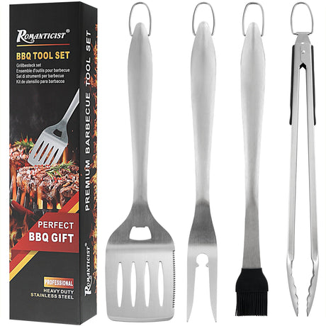 ROMANTICIST 4pc Heavy Duty Grill Accessories for Top Chef - Professional Grill Tools Set & Basic BBQ Tools for Backyard Restaurant Outdoor Kitchen - Deluxe Grill Gift for Dad on Father’s Day Birthday ROMANTICIST