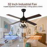 Curve Curio 52 Inch Farmhouse Ceiling Fan with Light and Remote Industrial Ceiling Fan Quiet and Reversible DC Motor Rustic Caged Chandelier Fan for Living Room Bedroom Patio (Caged Frame) Curve Curio