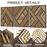Tatuo 3 Pcs Geometric Wood Wall Art, Modern Slatted Wood Design Wall Decor, Hanging Abstract Panels Wall Decor with 3D Hollow Craft Art for Home Office Kitchen Living Room Bathroom (Simple Geometry) Tatuo
