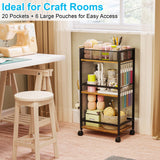 3 Tier Rolling Craft Cart & Art Cart | Side Partitioned Paint Brush Holder | Art Supply Storage Organizer with Wheels | Rolling Storage Cart for Standing Desk, Drawing & Craft Room, DIY Workshop,Gift Eyteenokk
