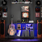kepptory Vinyl Record Player Stand with Guitar Stand, Record Player Table with RGB LED Light, Record Player Cabinet with Vinyl Storage Holds up to 300+ Albums, Vinyl Player Stand for Home Use (Black) kepptory