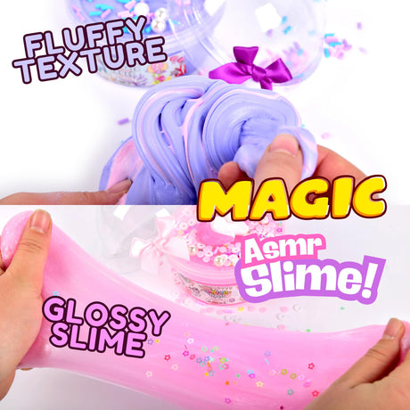 Finoclay Butter Slime kit, MicroWorld 2 Pack Clear & Fluffy Slime for Kids, Unicorn Mermaid Theme Party Favors with 6 Slime add ins, Unicorn Kids Toy Birthday Gifts for Girls Age 8-12 ToysButty