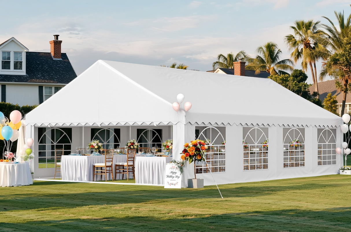 YITAHOME 20x30FT Party Tent Heavy Duty Wedding Event Shelters PVC Upgraded Galvanized Ripple Canopy with Large Roof Removable Sidewalls & 3 Storage Bags 600D Oxford Commercial, White YITAHOME