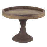 Stonebriar Rustic Worn Natural Wood and Metal Pedestal Tray, Decorative Pillar Candle Holder, For Centerpieces, Mantel Decoration, or Any Table Top, Large Stonebriar