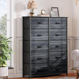 DWVO 10 Drawer Dresser - Fabric Storage Tower, Organizer Unit for Living Room, Hallway, Closets - Sturdy Steel Frame, Wooden Top & Easy Pull Fabric Bins DWVO