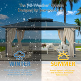 Aoxun 10'x13' Hardtop Gazebo, Outdoor Polycarbonate Double Roof Gazebo with Aluminum Frame Permanent Pavilion and Curtains & Netting for Backyard, Patio, Deck, Parties (Brown) Aoxun