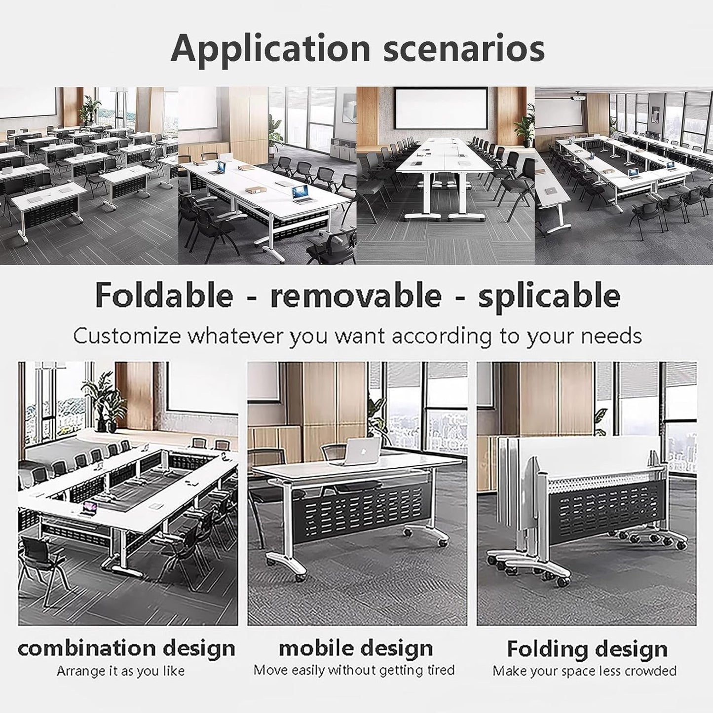 Conference Table Folding Conference Table, Conference Rooms Training Rooms Flip Top Mobile Training Table, Mobile Training Seminar Table with Caster Wheels, Suitable Suitable for Offices, Cla - WoodArtSupply